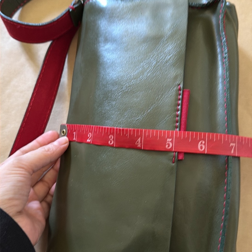 Francesco Biasia Army Green Deep Red Leather N Suede Shoulder Bag MINT condition - Picture 15 of 16